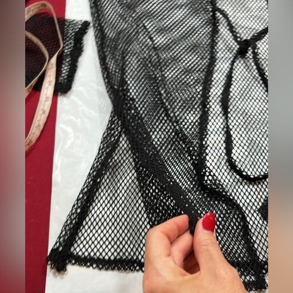 NEW BLACK fishnet CARDIGAN 2xl 3XL mesh jacket mid length MESH tie waist, sheer - Picture 5 of 13